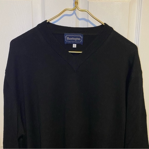 Huntington v neck black sweater made in Italy 100% Merino Wool Large size: 52 - Picture 3 of 11